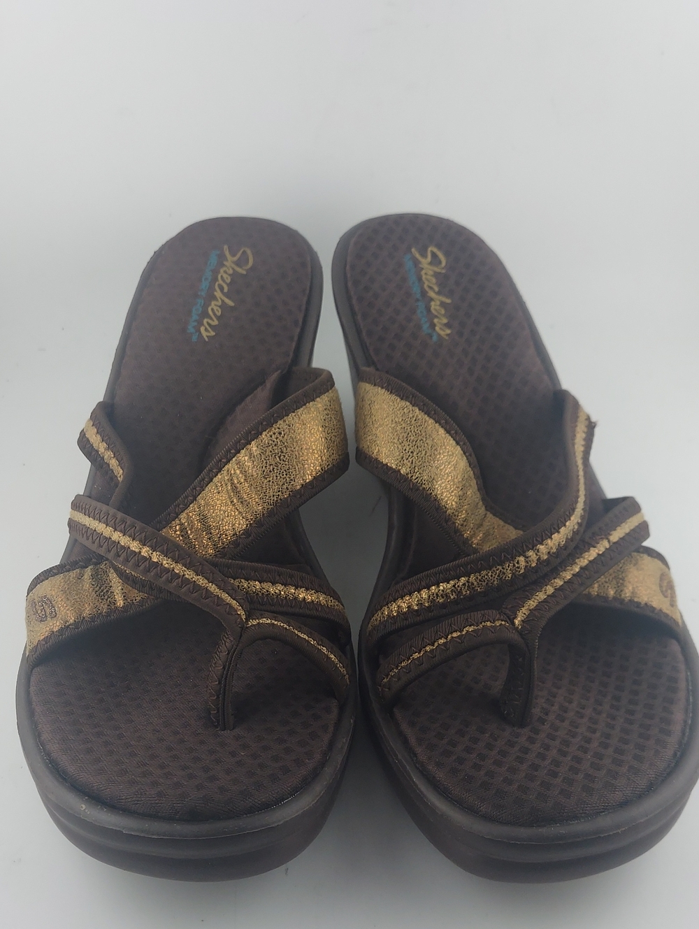 Skechers Women’s Brown with Gold Accent Slide Sandals